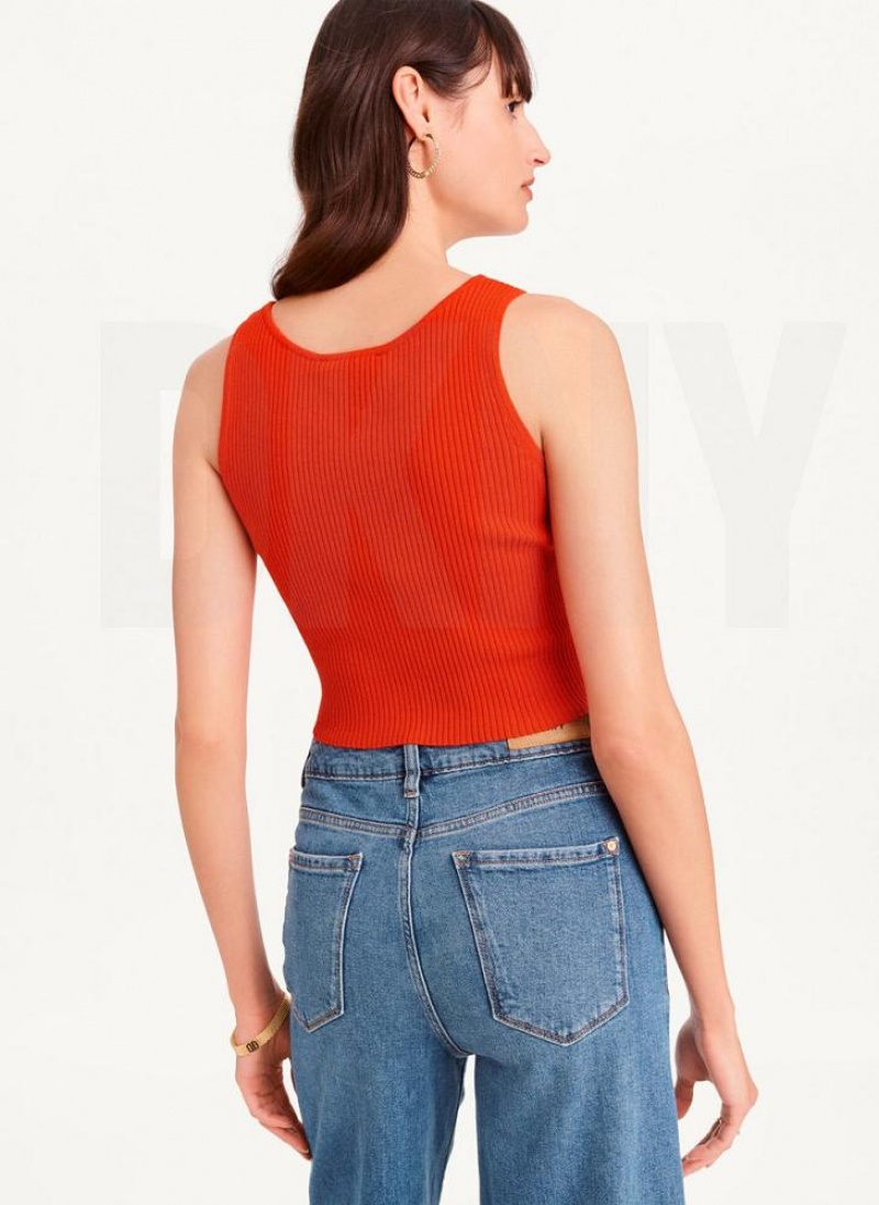 Red Women's DKNY Cropped Tank Tops | Australia-D1978
