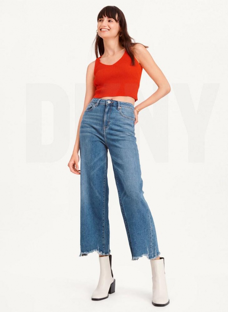 Red Women's DKNY Cropped Tank Tops | Australia-D1978