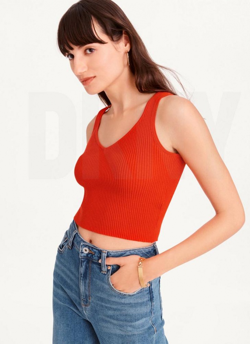 Red Women's DKNY Cropped Tank Tops | Australia-D1978