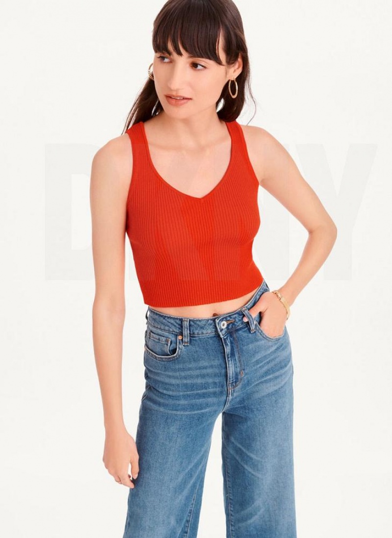 Red Women\'s DKNY Cropped Tank Tops | Australia-D1978