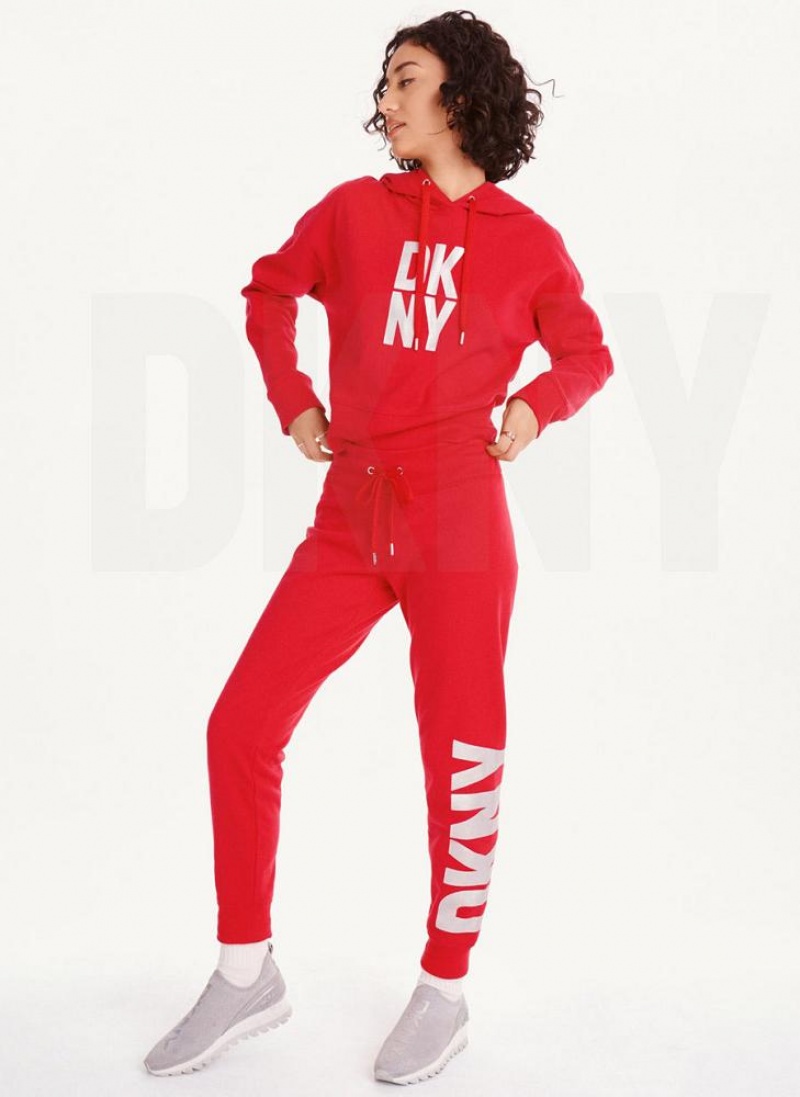 Red Women's DKNY Exploded Logo Joggers | Australia-D0211