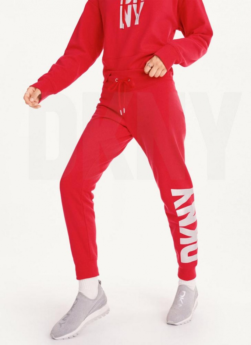 Red Women\'s DKNY Exploded Logo Joggers | Australia-D0211