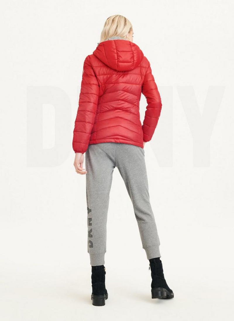 Red Women's DKNY Packable Puffer Jacket | Australia-D0327