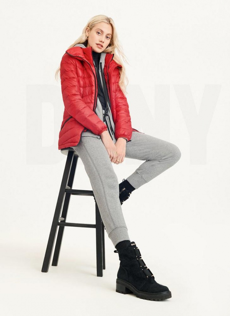 Red Women's DKNY Packable Puffer Jacket | Australia-D0327
