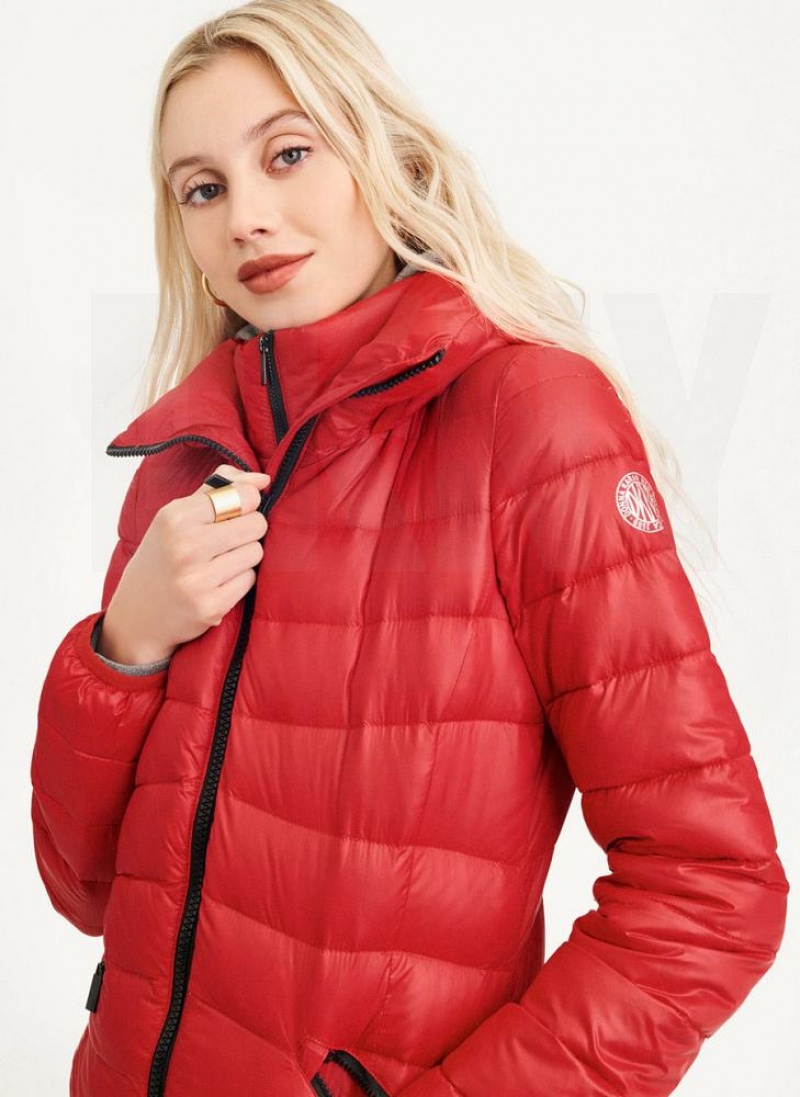 Red Women's DKNY Packable Puffer Jacket | Australia-D0327
