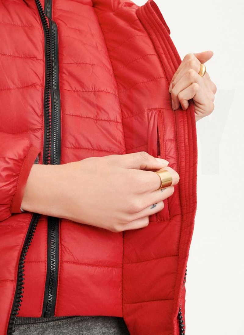 Red Women's DKNY Packable Puffer Jacket | Australia-D0327