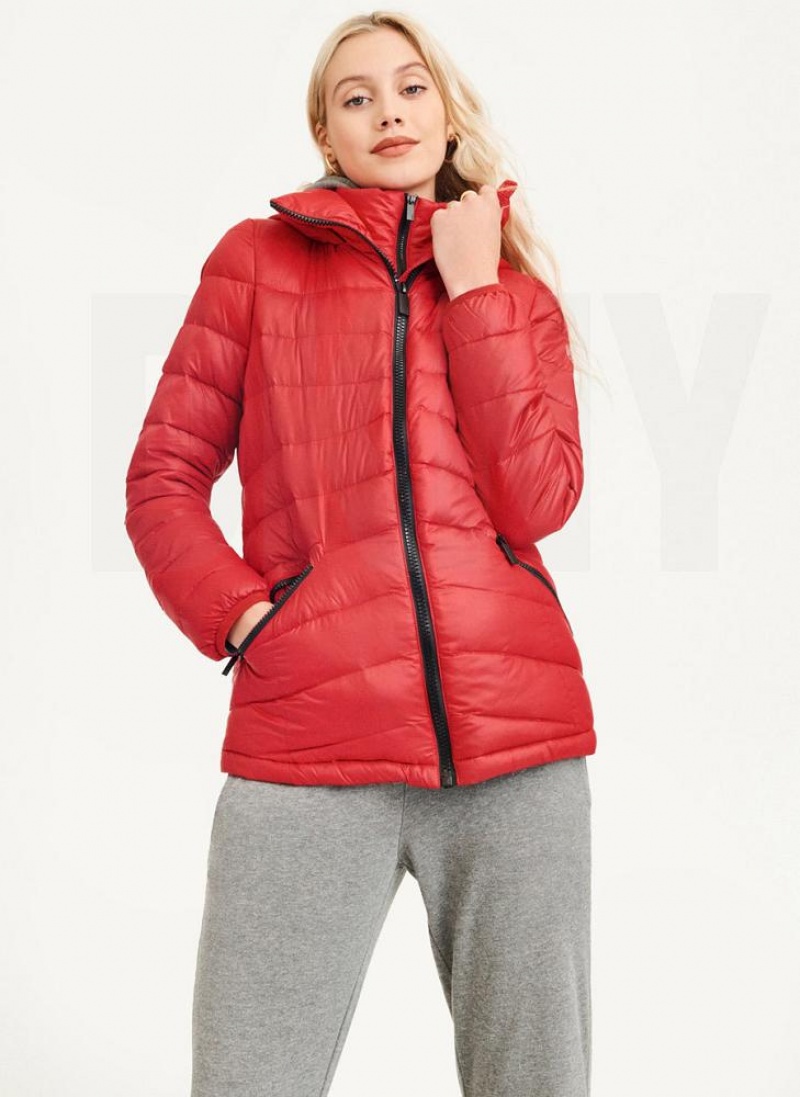 Red Women\'s DKNY Packable Puffer Jacket | Australia-D0327