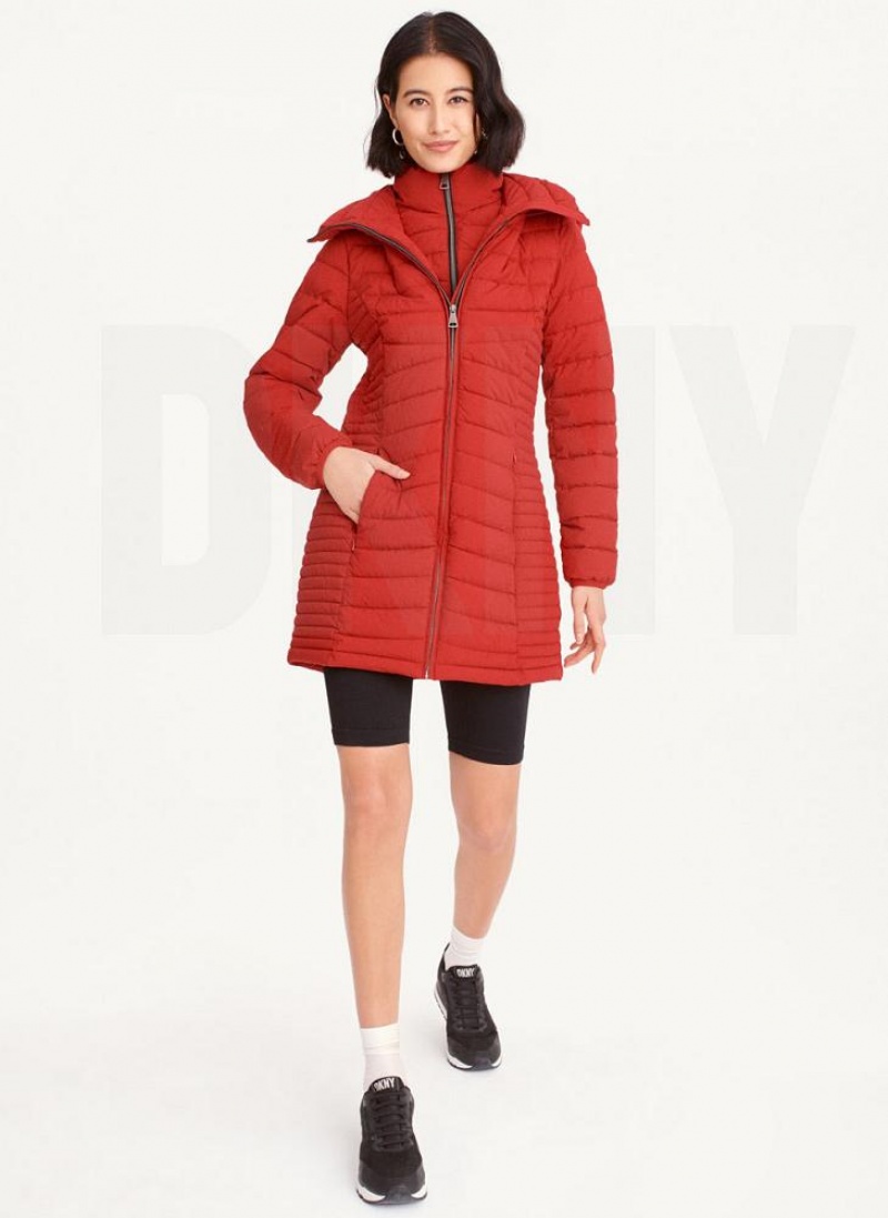 Red Women's DKNY Packable Vestie Walker Coats | Australia-D1336