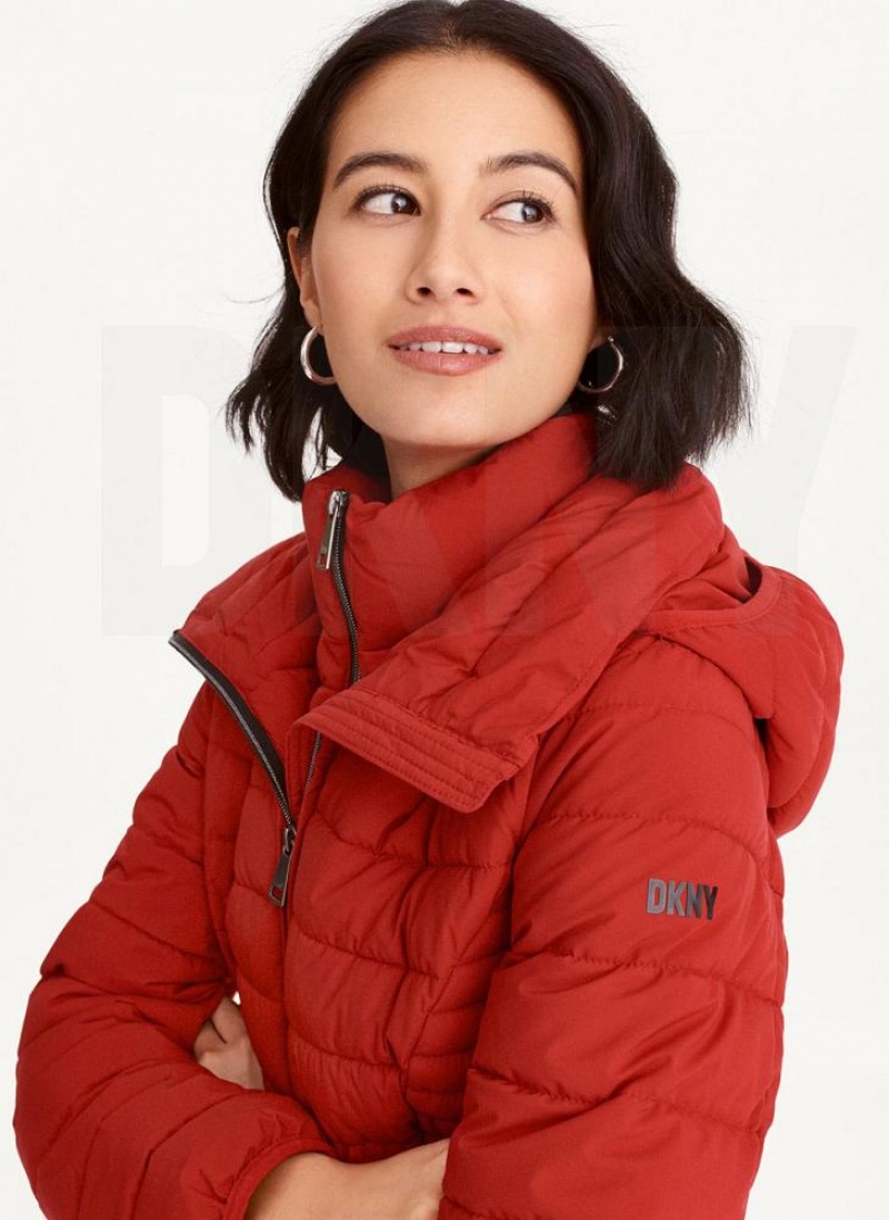 Red Women's DKNY Packable Vestie Walker Coats | Australia-D1336