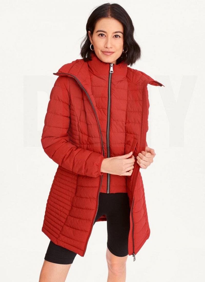 Red Women\'s DKNY Packable Vestie Walker Coats | Australia-D1336