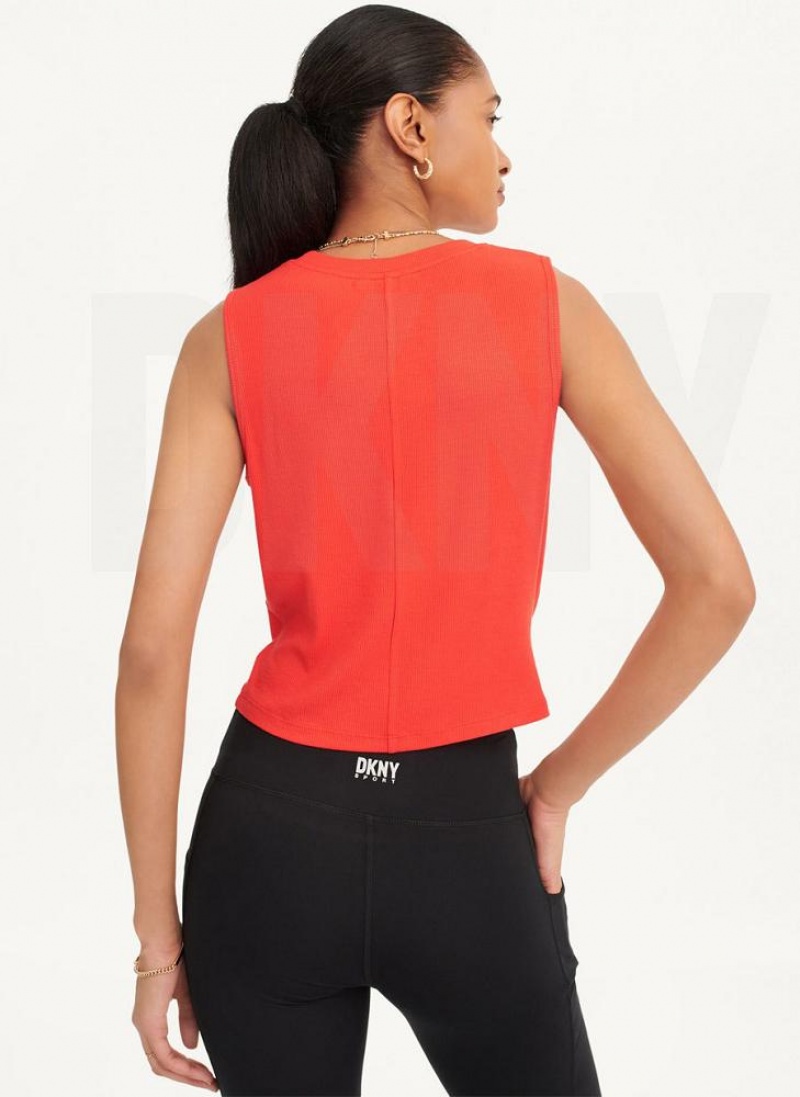 Red Women's DKNY Rib Twist Front Tank Tops | Australia-D1980