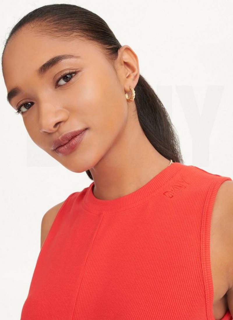 Red Women's DKNY Rib Twist Front Tank Tops | Australia-D1980