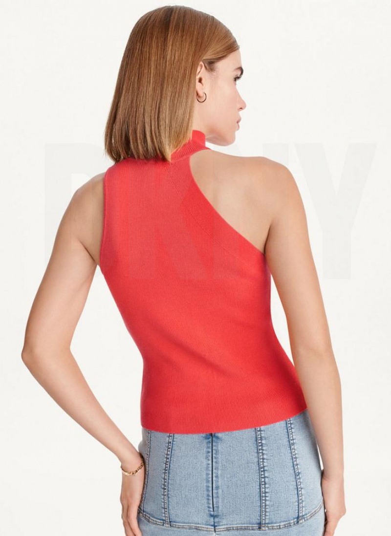 Red Women's DKNY Sleeveless Mock Neck Sweater Tank Tops | Australia-D1915
