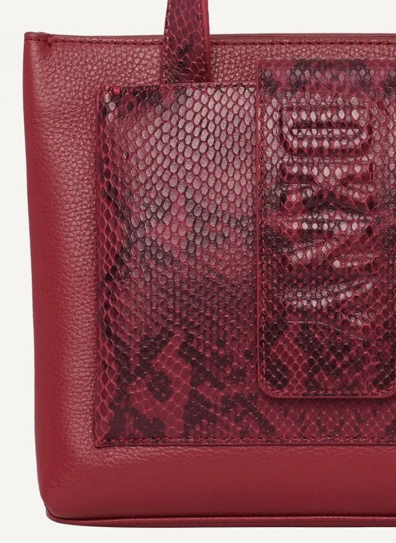 Red Women's DKNY Uptown Exotic Leather Small Tote Bags | Australia-D0823