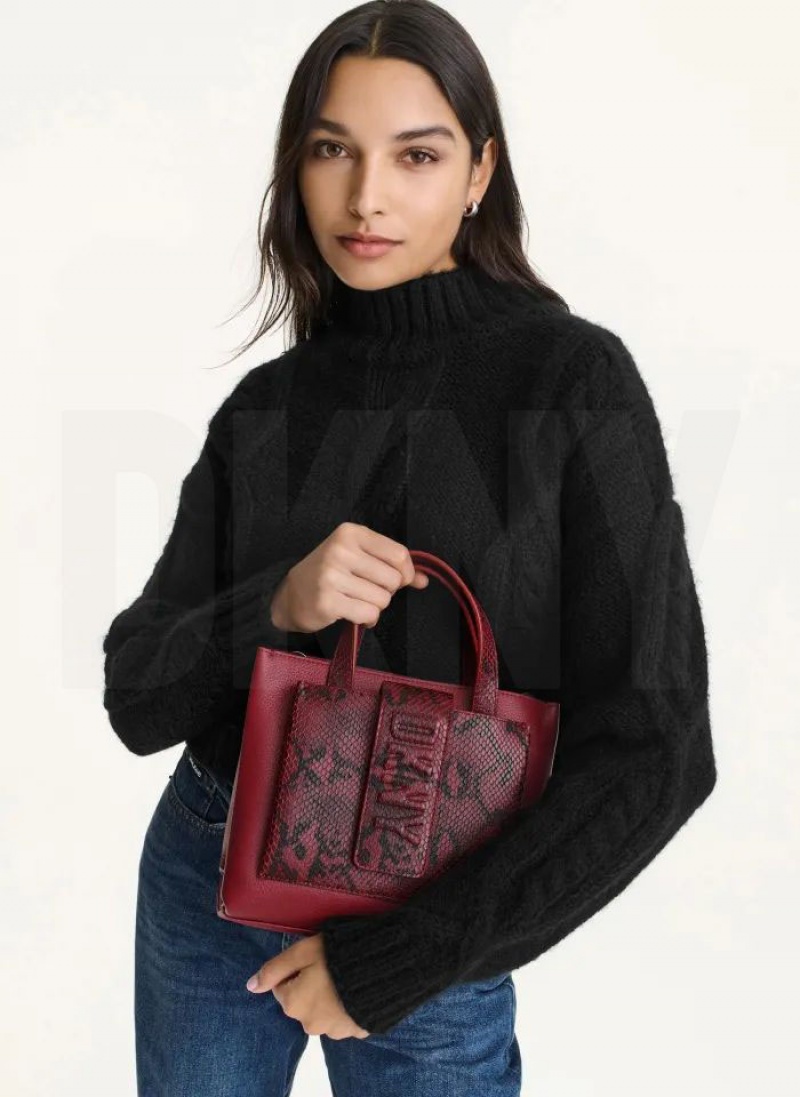 Red Women's DKNY Uptown Exotic Leather Small Tote Bags | Australia-D0823