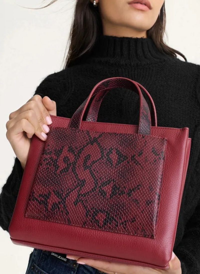 Red Women's DKNY Uptown Exotic Leather Small Tote Bags | Australia-D0823