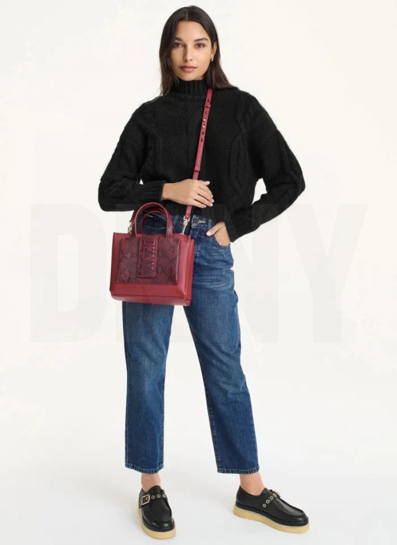 Red Women's DKNY Uptown Exotic Leather Small Tote Bags | Australia-D0823