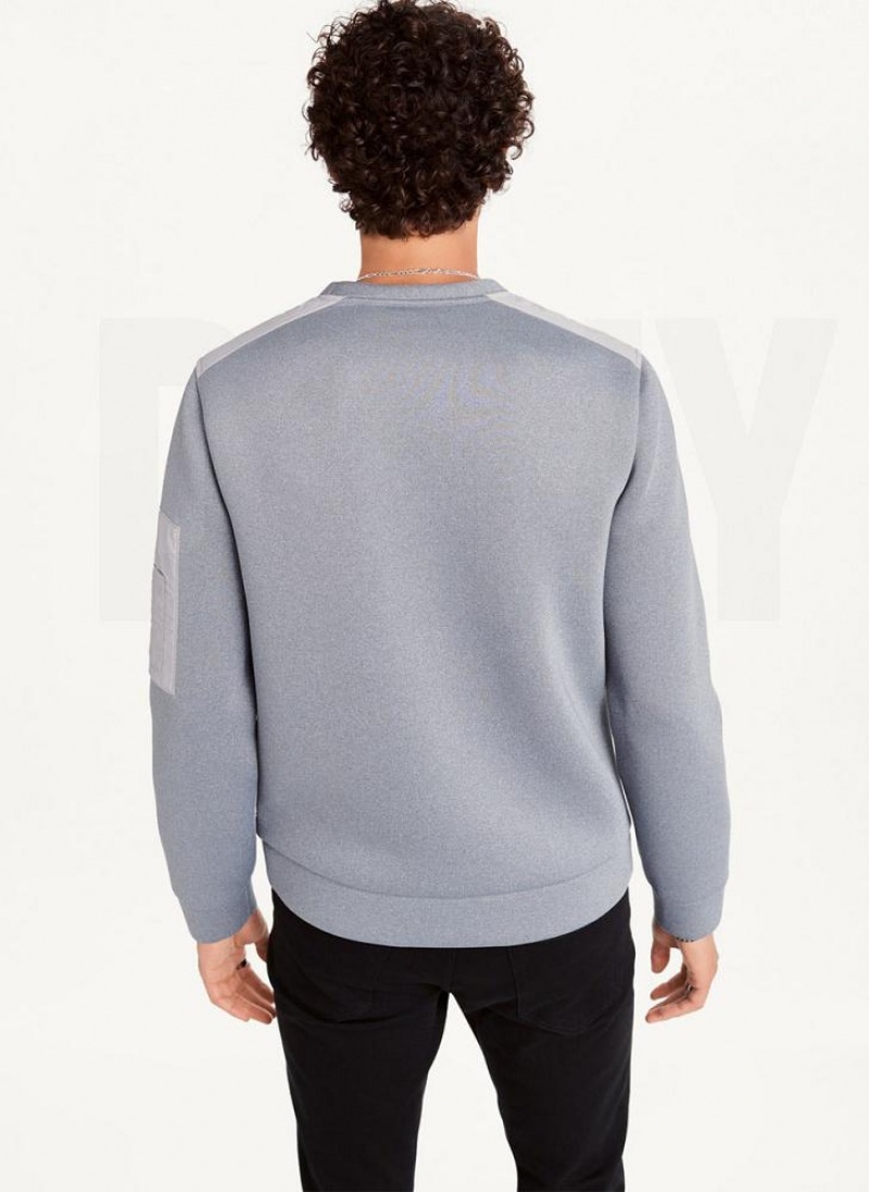 Silver Men's DKNY Foil Panel Crew Neck Sweatshirts | Australia-D1453