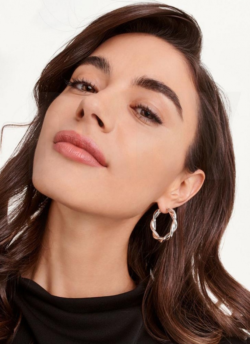 Silver Women's DKNY Chunky Twist Hoop Earrings | Australia-D1632
