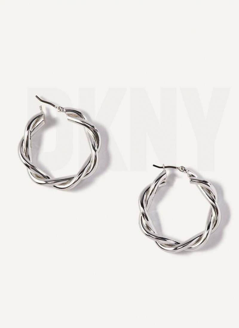 Silver Women's DKNY Chunky Twist Hoop Earrings | Australia-D1632