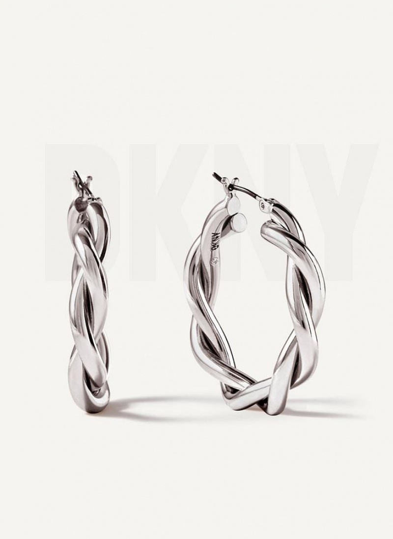 Silver Women\'s DKNY Chunky Twist Hoop Earrings | Australia-D1632