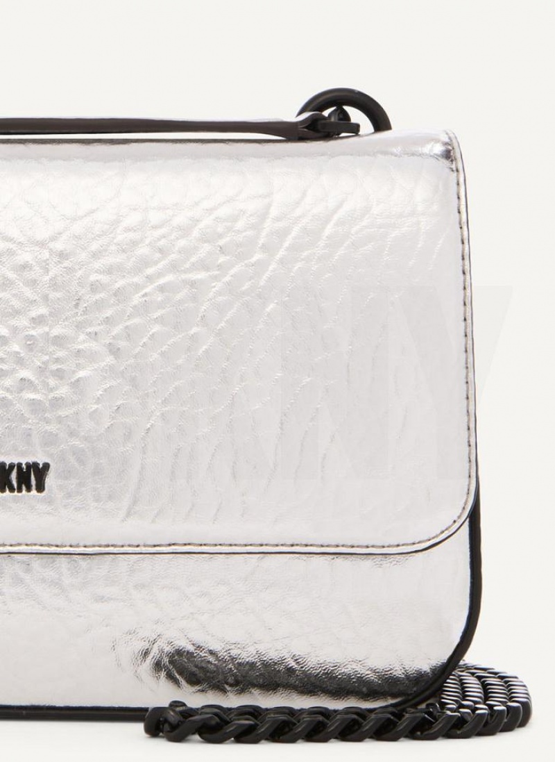 Silver Women's DKNY Metallic Sina Flap Shoulder Bags | Australia-D0505