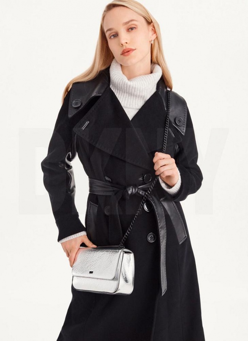 Silver Women's DKNY Metallic Sina Flap Shoulder Bags | Australia-D0505