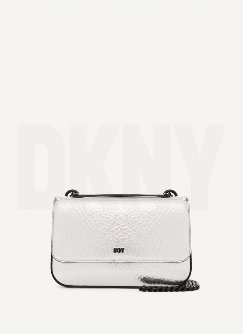 Silver Women\'s DKNY Metallic Sina Flap Shoulder Bags | Australia-D0505