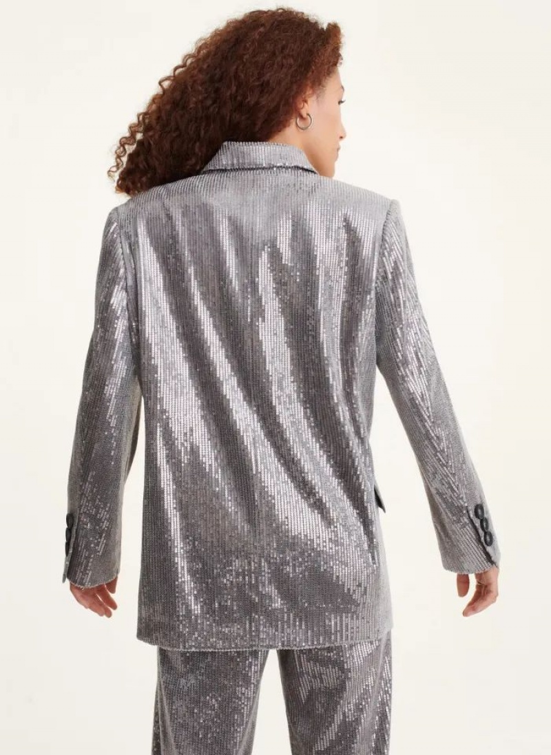 Silver Women's DKNY Oversized Sequin Blazers | Australia-D0667