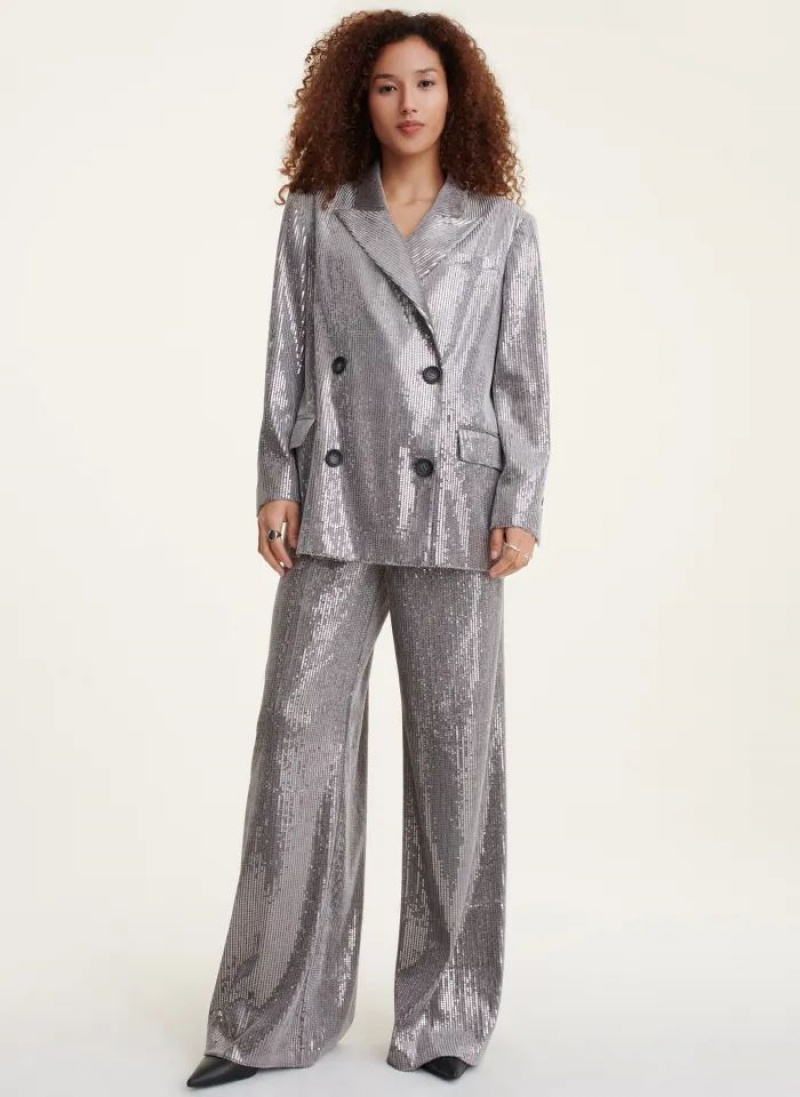 Silver Women's DKNY Oversized Sequin Blazers | Australia-D0667