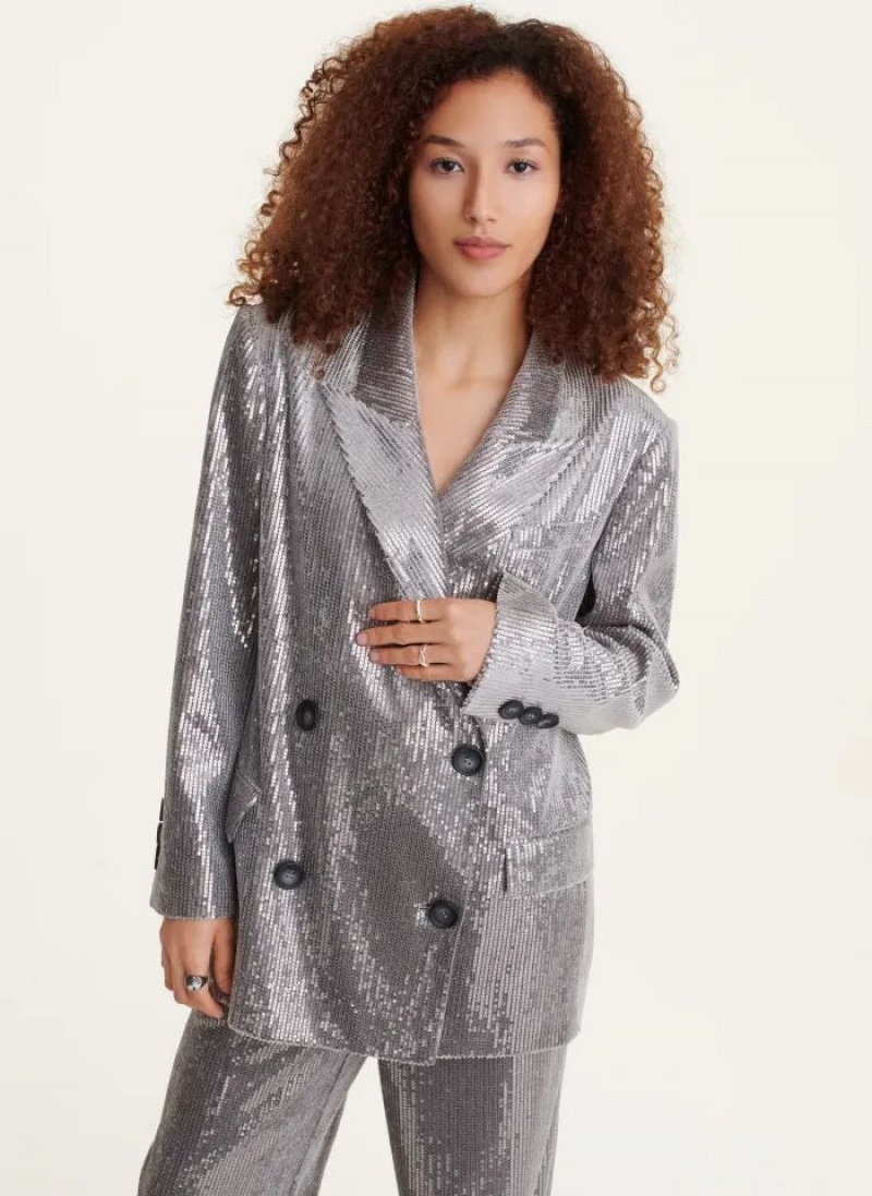 Silver Women\'s DKNY Oversized Sequin Blazers | Australia-D0667