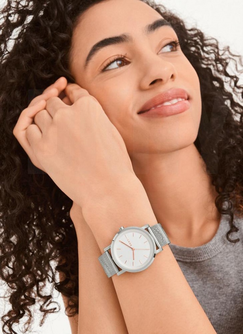 Silver Women's DKNY Soho Logo Mesh Band Watches | Australia-D1506