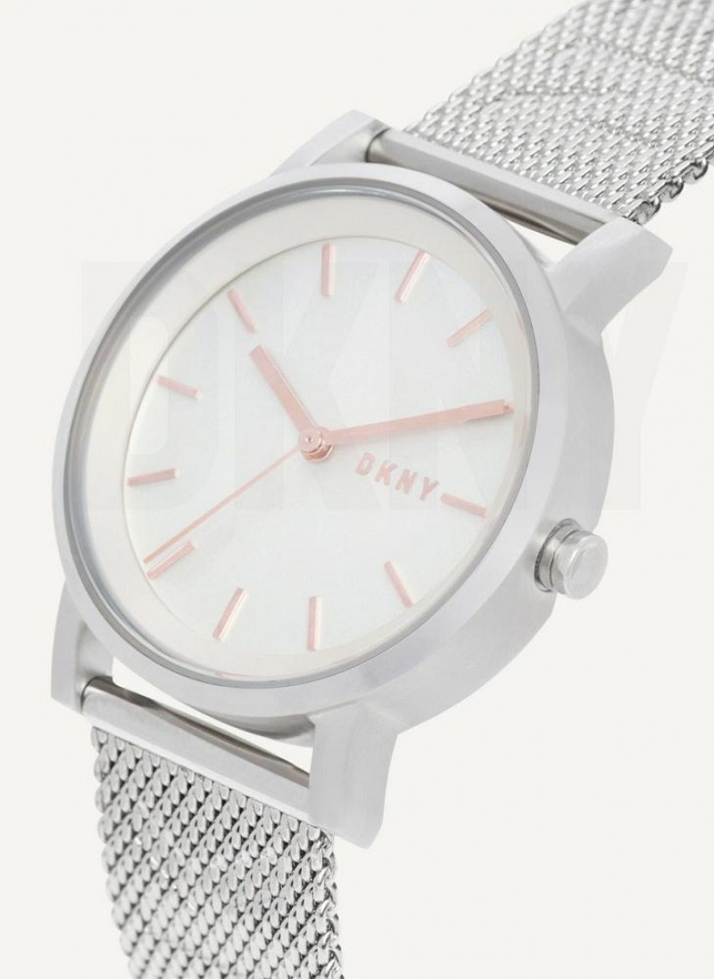 Silver Women's DKNY Soho Logo Mesh Band Watches | Australia-D1506