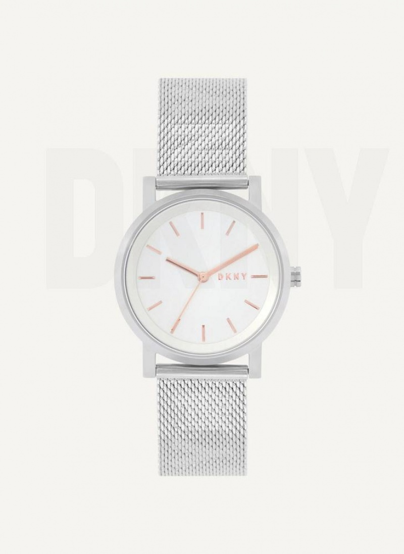 Silver Women\'s DKNY Soho Logo Mesh Band Watches | Australia-D1506