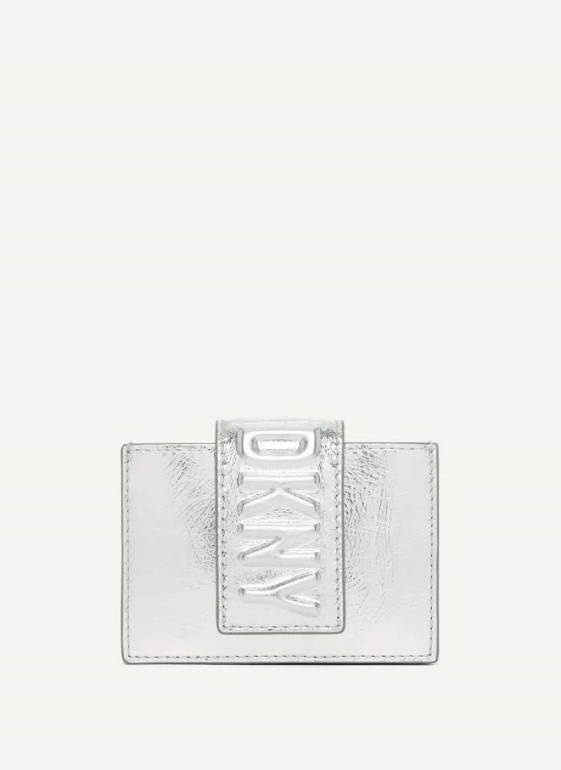Silver Women\'s DKNY Uptown Leather Card Case Wallets | Australia-D0255
