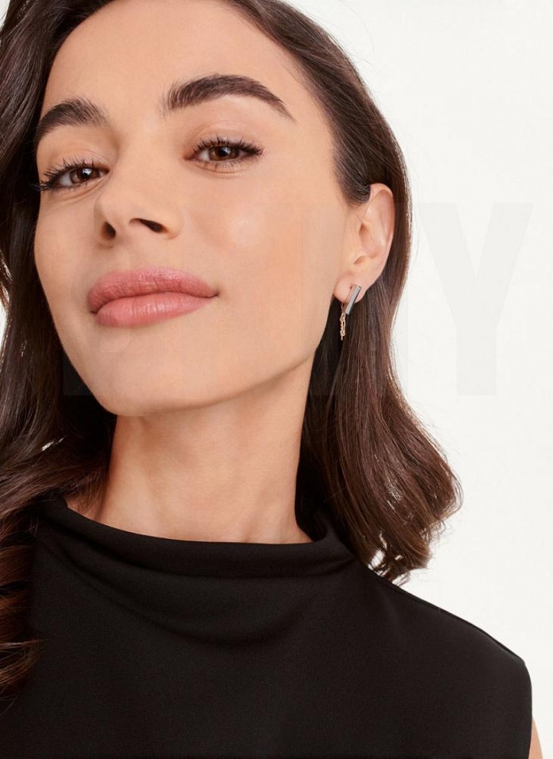 Silver / Gold Women's DKNY Two Tone Chain Earrings | Australia-D0429