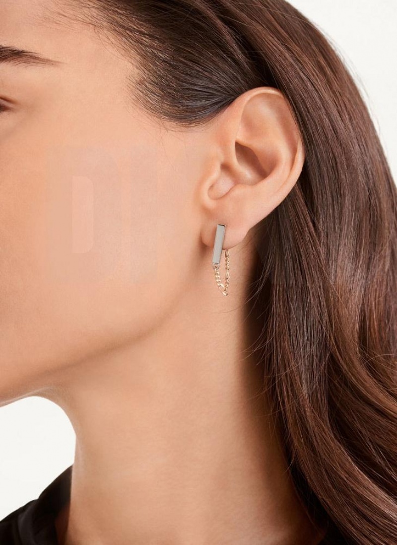 Silver / Gold Women's DKNY Two Tone Chain Earrings | Australia-D0429
