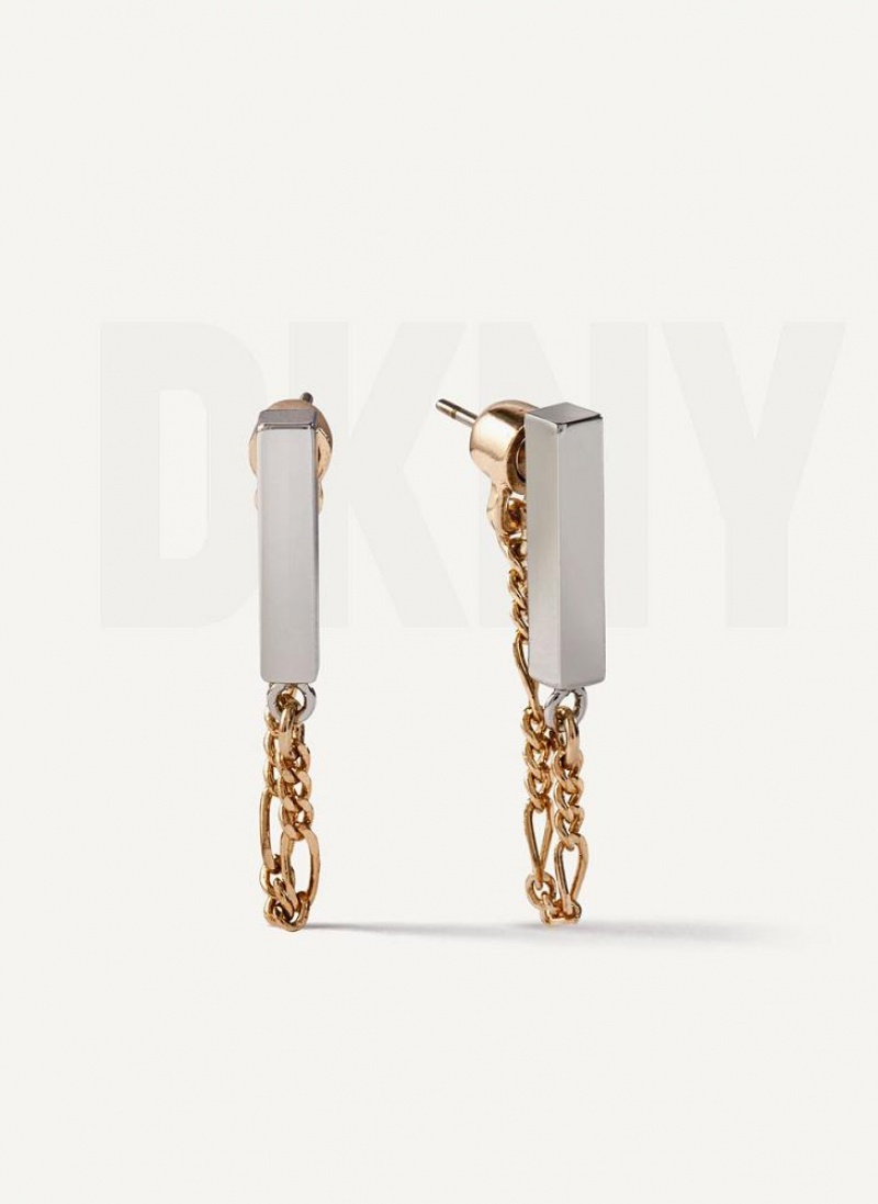 Silver / Gold Women\'s DKNY Two Tone Chain Earrings | Australia-D0429