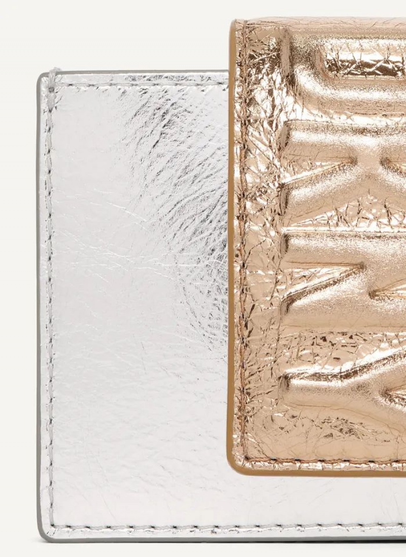 Silver / Gold Women's DKNY Uptown Leather Card Case Wallets | Australia-D0516