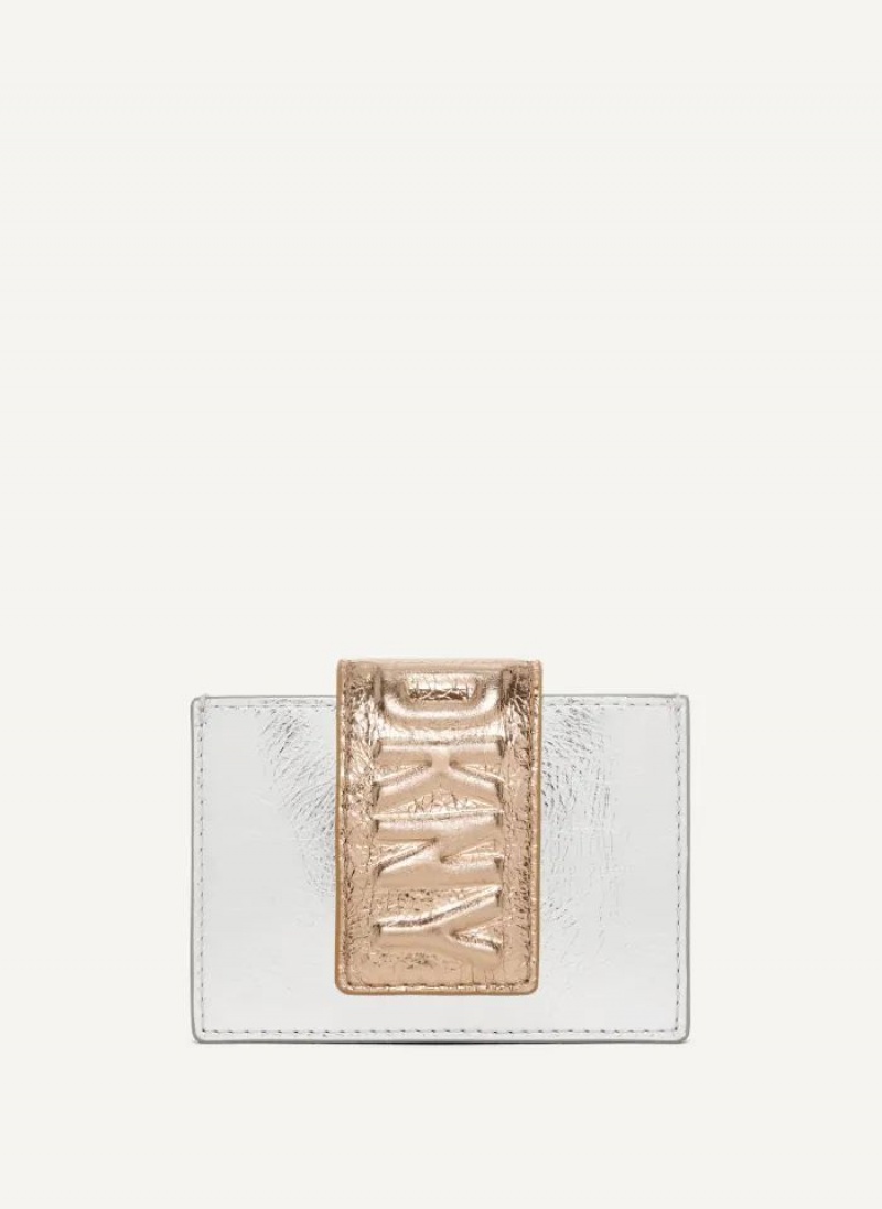 Silver / Gold Women\'s DKNY Uptown Leather Card Case Wallets | Australia-D0516
