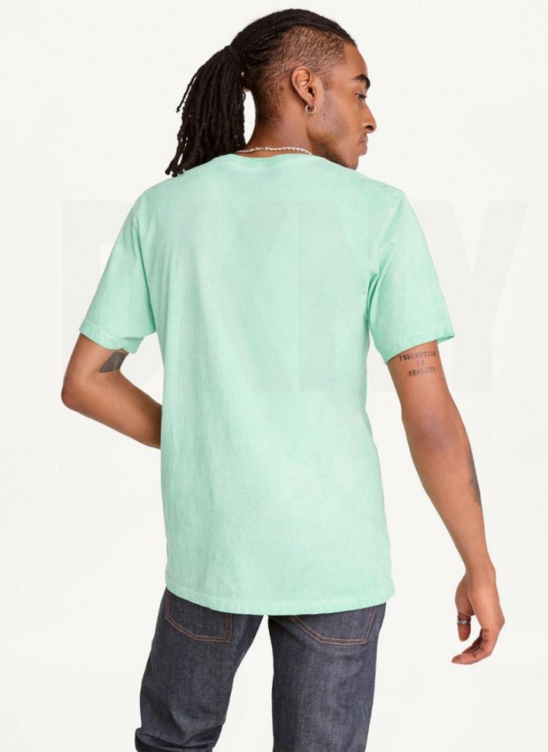 Turquoise Men's DKNY Cold Pigment Dyed T Shirts | Australia-D0786
