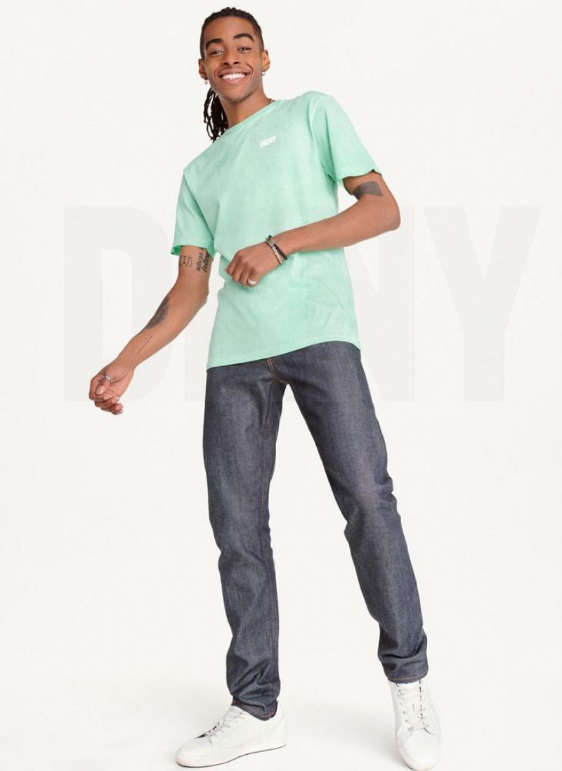 Turquoise Men's DKNY Cold Pigment Dyed T Shirts | Australia-D0786