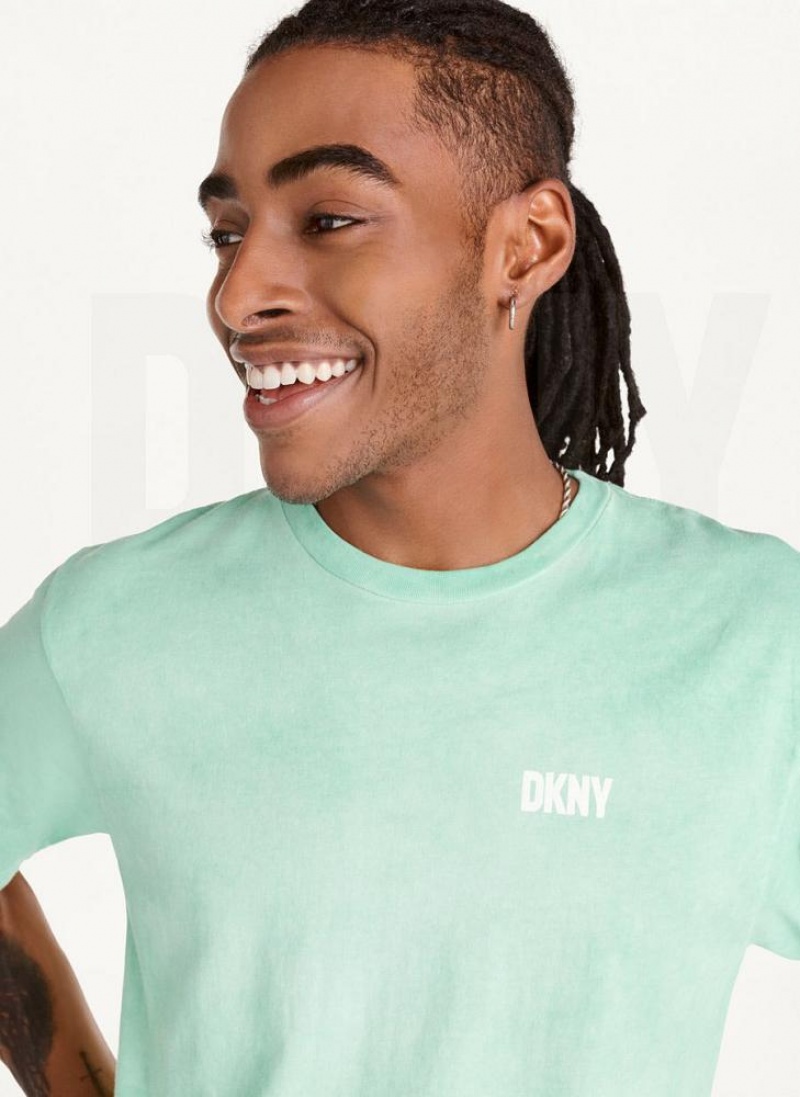 Turquoise Men's DKNY Cold Pigment Dyed T Shirts | Australia-D0786