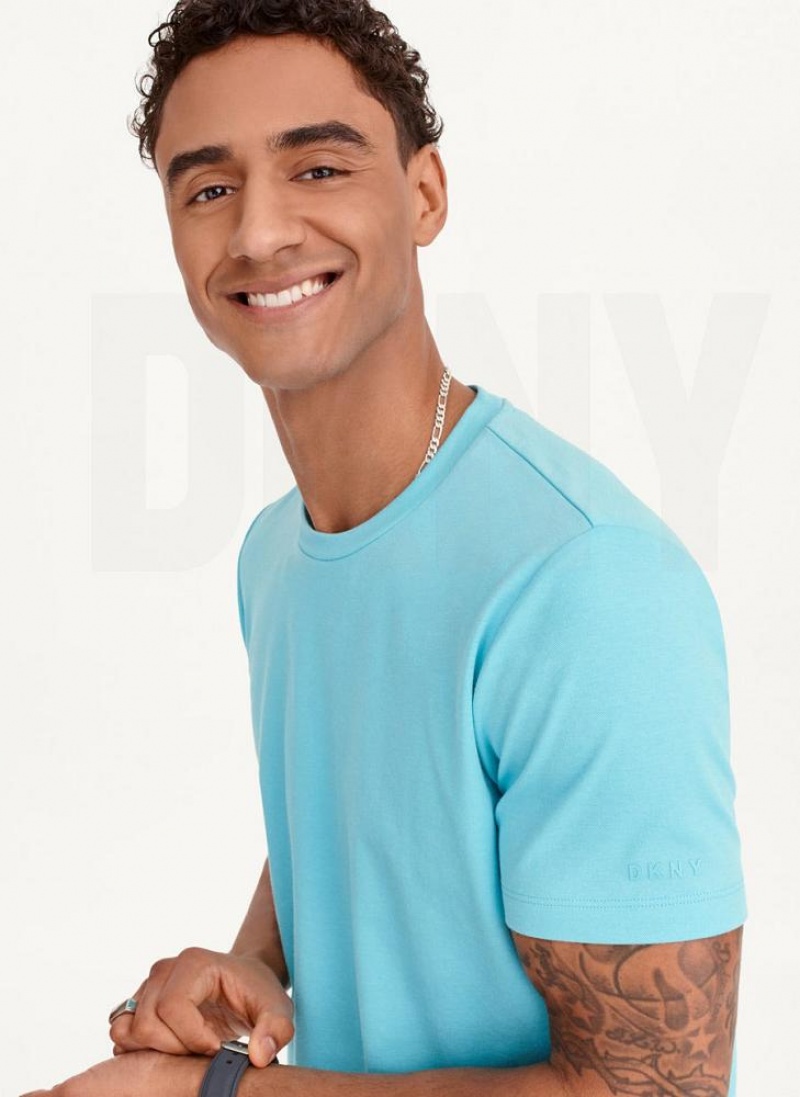Turquoise Men's DKNY Cotton Poly Pique T Shirts | Australia-D0875