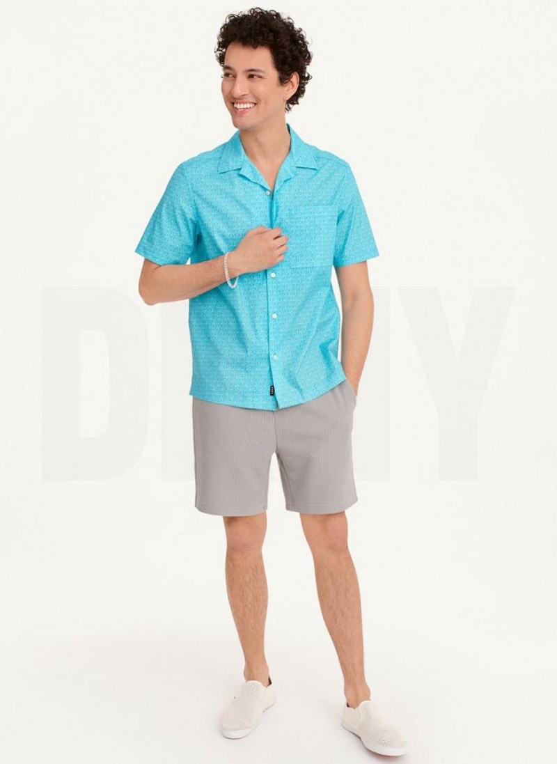 Turquoise Men's DKNY Interlocking Allover Logo Shirts | Australia-D1485