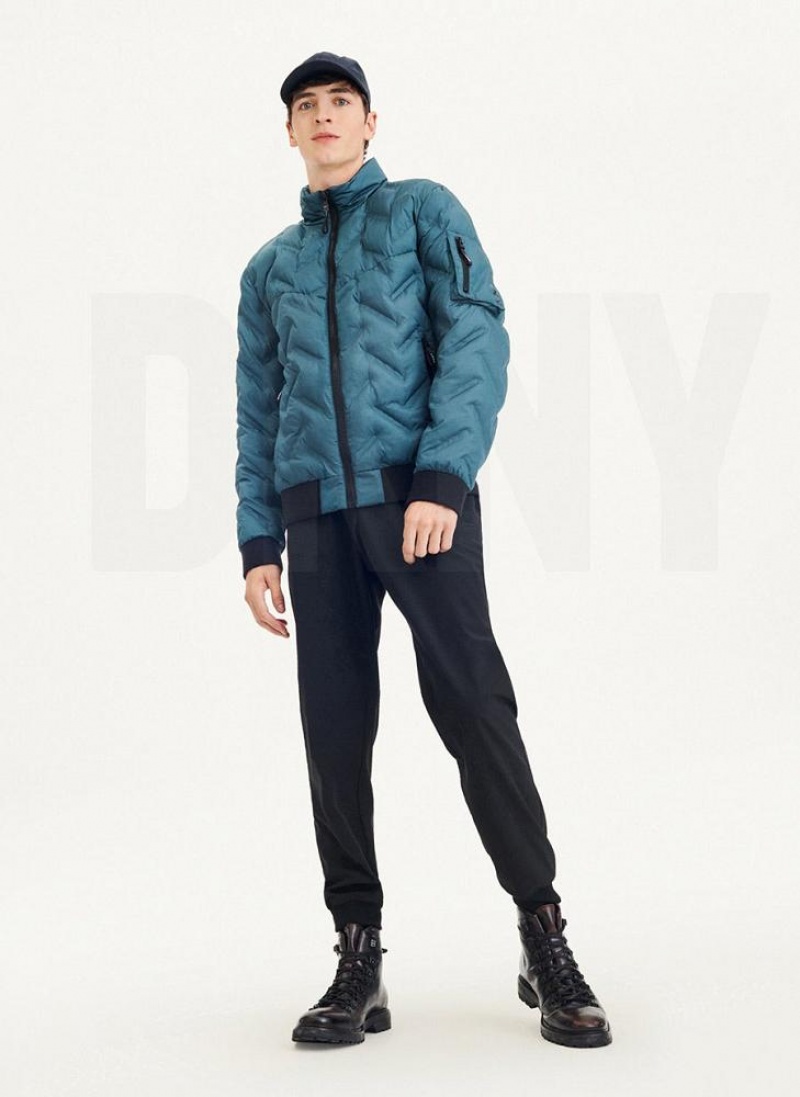 Turquoise Men's DKNY Quilted Bomber Jackets | Australia-D1806
