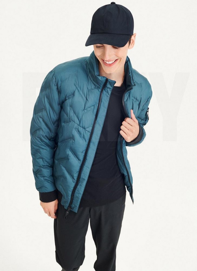 Turquoise Men's DKNY Quilted Bomber Jackets | Australia-D1806
