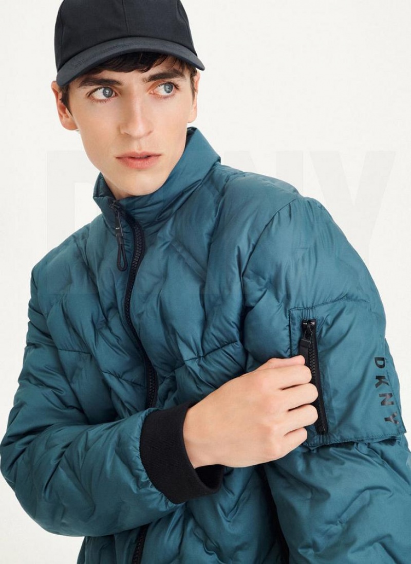 Turquoise Men's DKNY Quilted Bomber Jackets | Australia-D1806