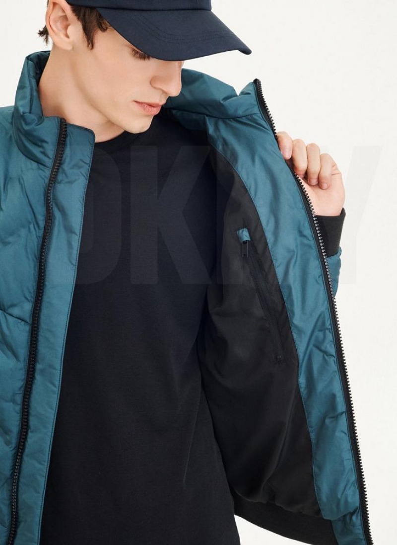 Turquoise Men's DKNY Quilted Bomber Jackets | Australia-D1806