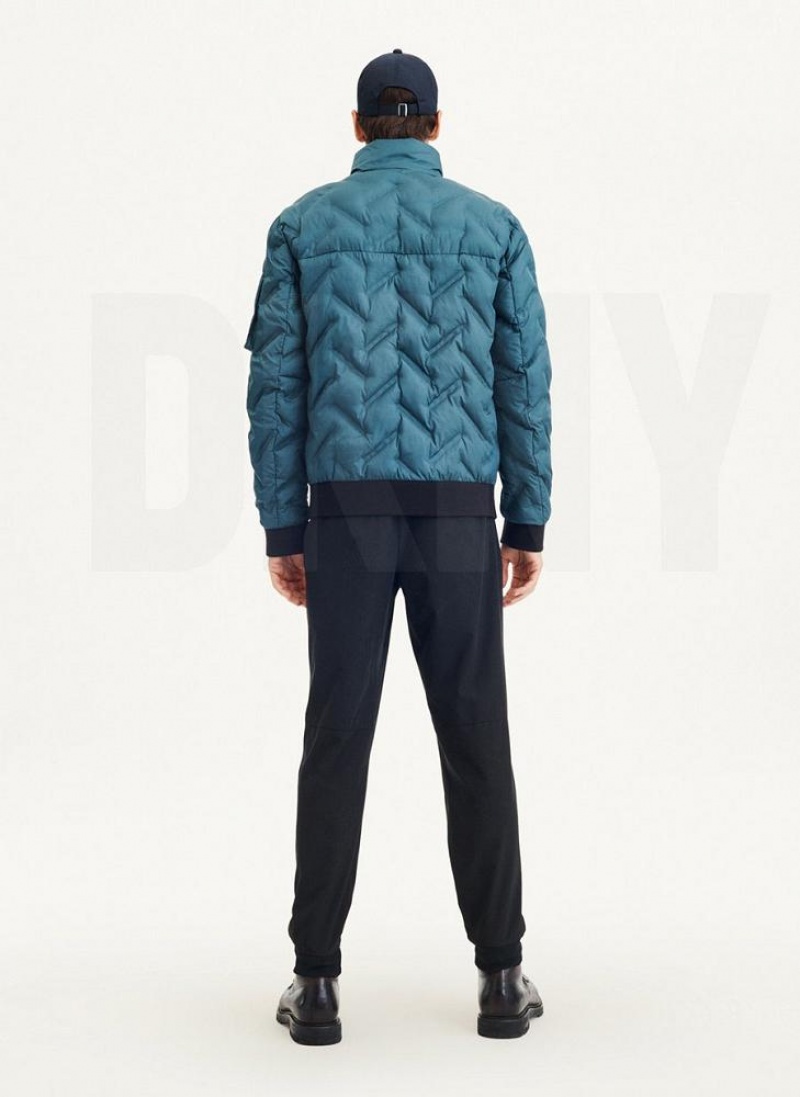 Turquoise Men's DKNY Quilted Bomber Jackets | Australia-D1806